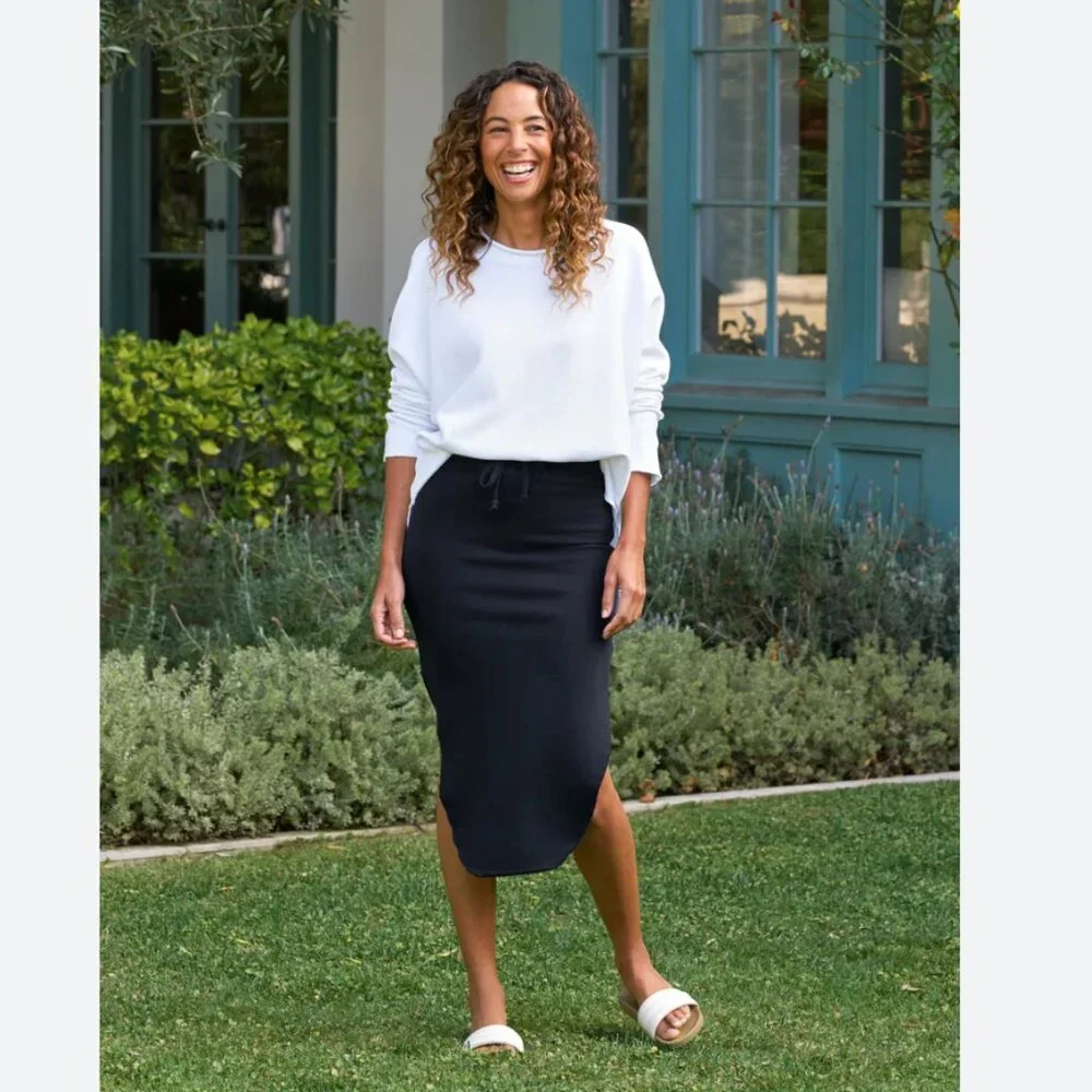 Frank & Eileen DONEGAL Unforgettable Tie Waist Skirt TRIPLE FLEECE Size: M Black - Picture 2 of 16